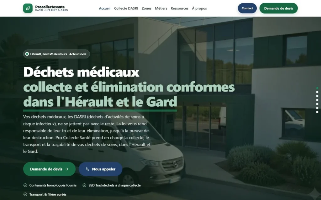 Page d'accueil du site Pro Collecte Santé sur ordinateur
